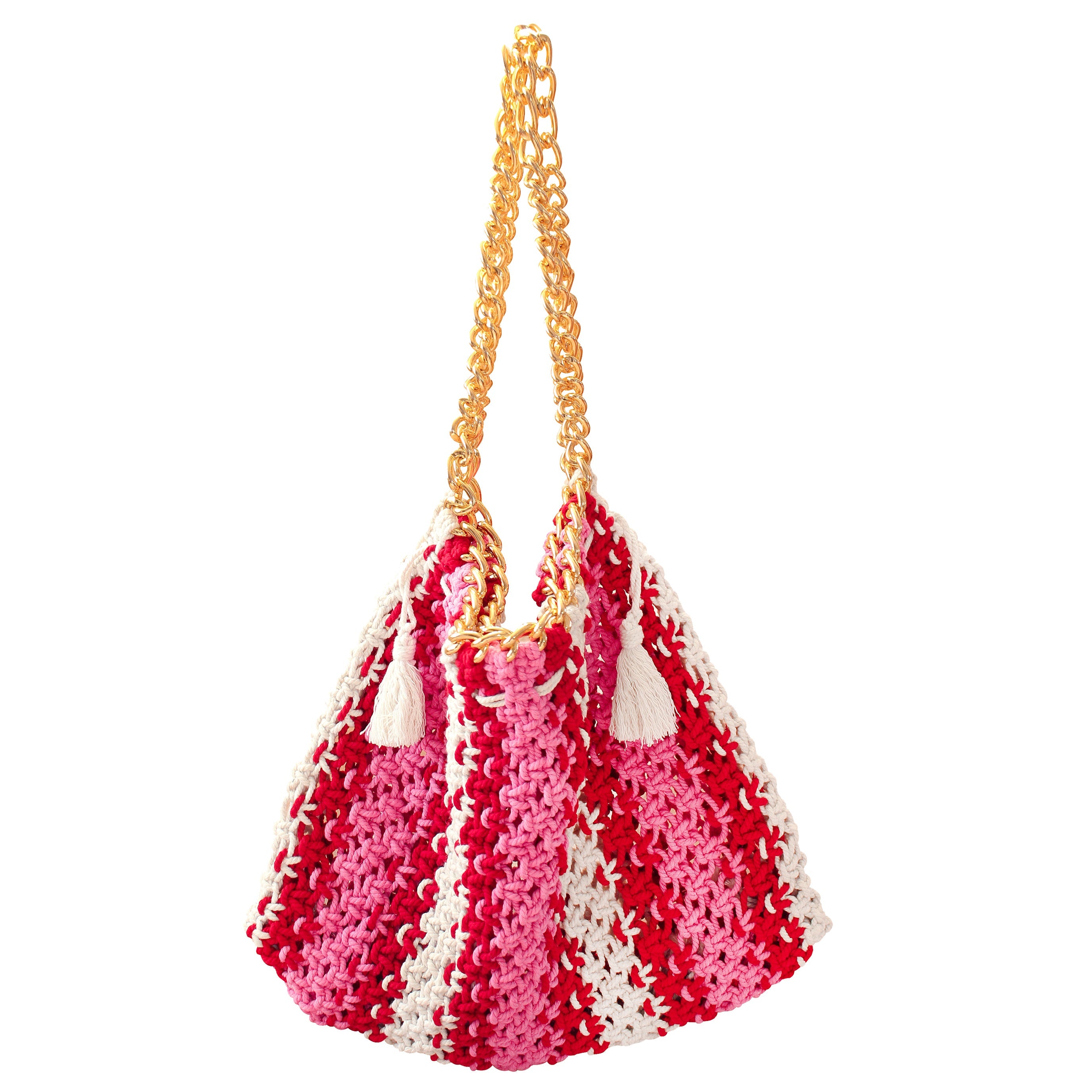 The Colette Macrame Beach Bag In Pink & Red